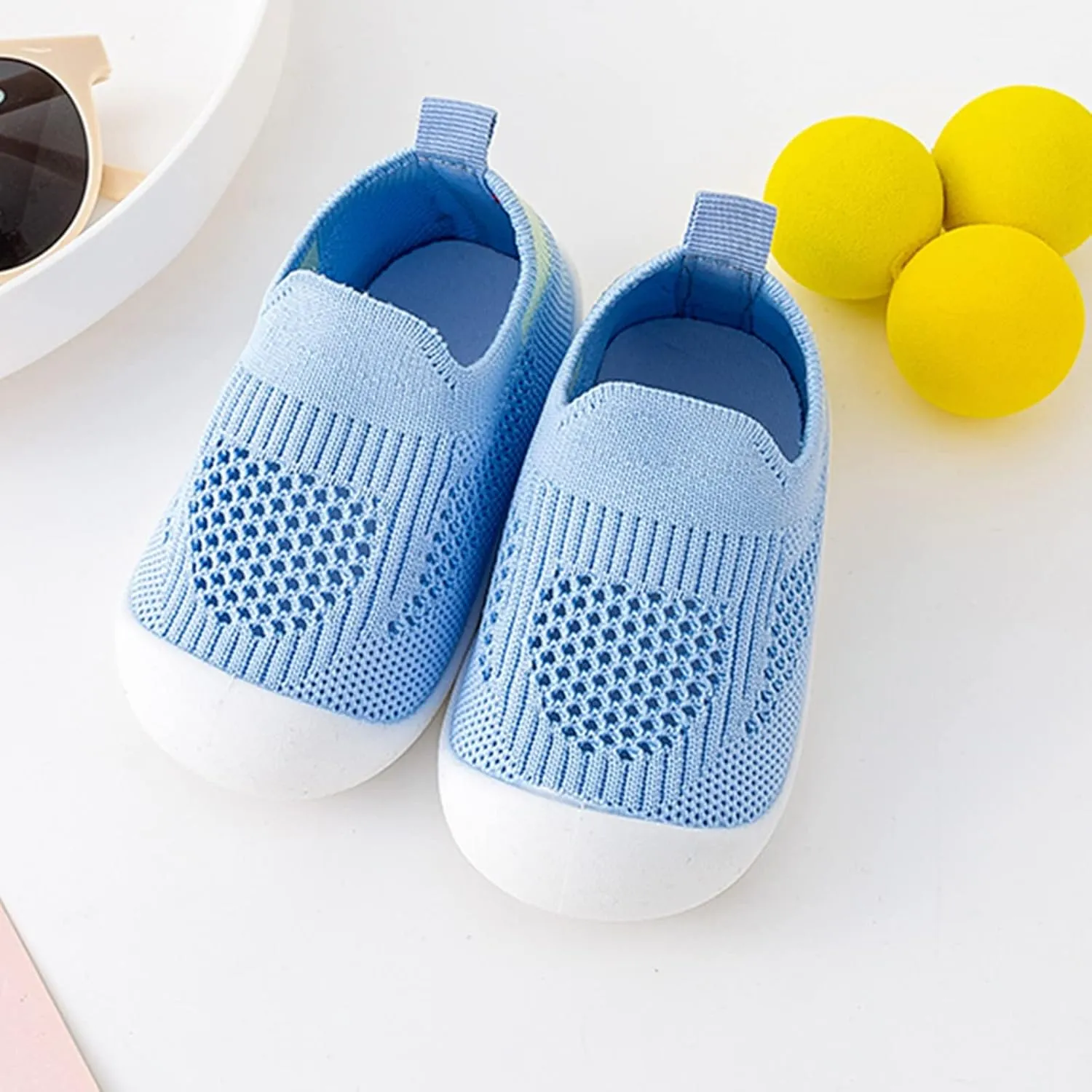 Baby First-Walking Shoes 1-4 Years Kid Shoes Trainers Toddler Infant Boys Girls Soft Sole Non Slip Cotton Canvas Mesh Breathable Slip-on Sneakers (Blue, 9 Months)