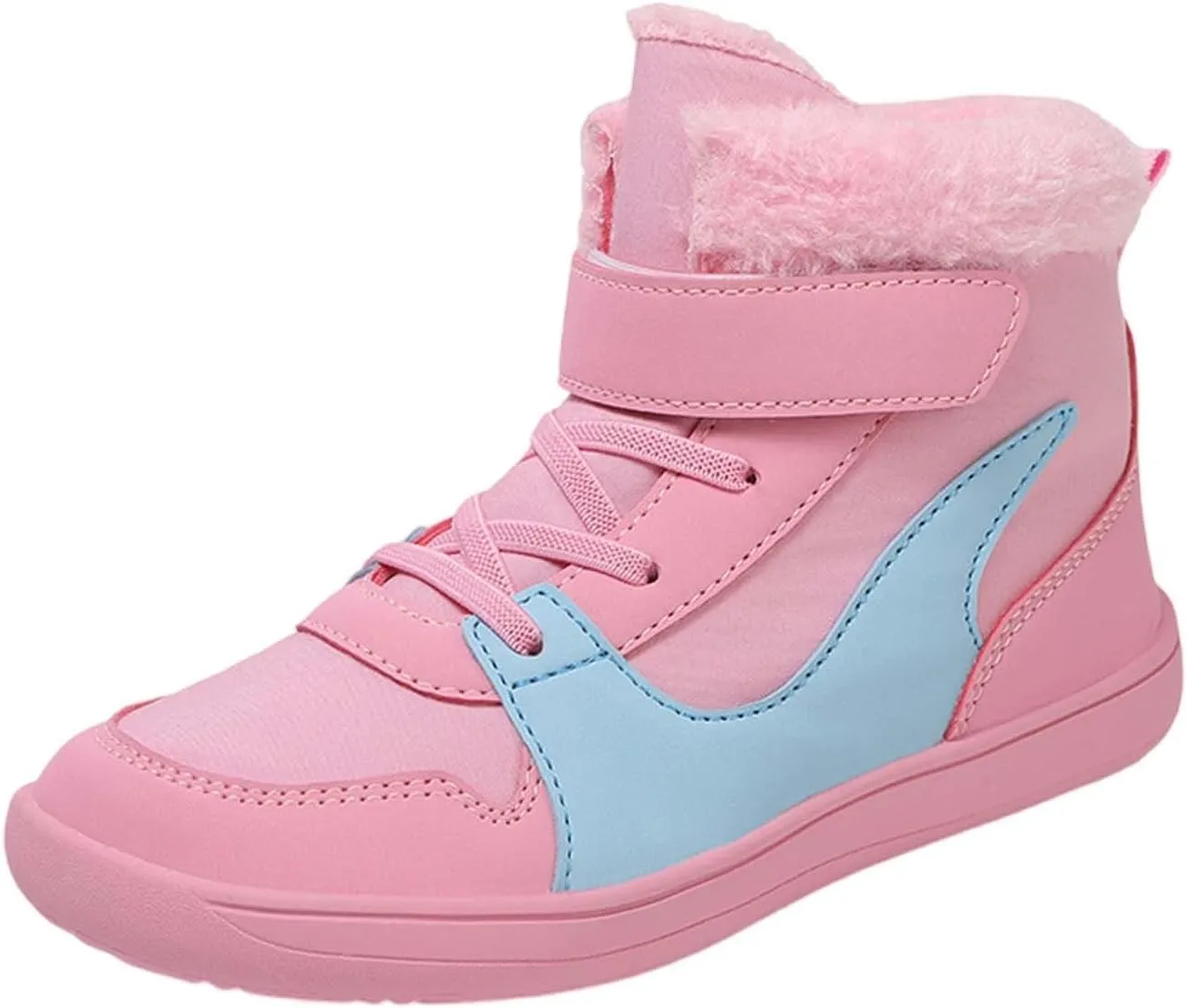 Big Kids Barefoot Fr Lined Boots Boys Girls Black Running Snow Fleece Boots Fuzzy Hiking Walking Flat Shoes