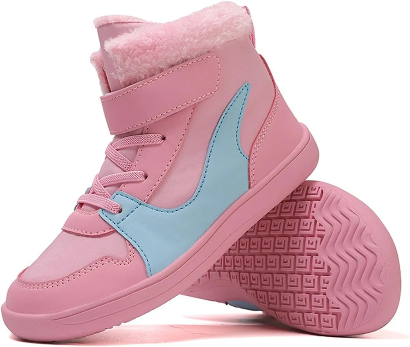 Big Kids Barefoot Fr Lined Boots Boys Girls Black Running Snow Fleece Boots Fuzzy Hiking Walking Flat Shoes