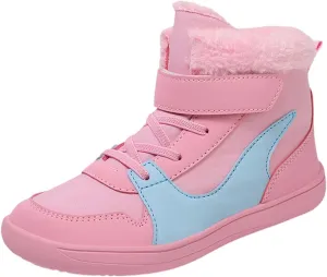 Big Kids Barefoot Fr Lined Boots Boys Girls Black Running Snow Fleece Boots Fuzzy Hiking Walking Flat Shoes
