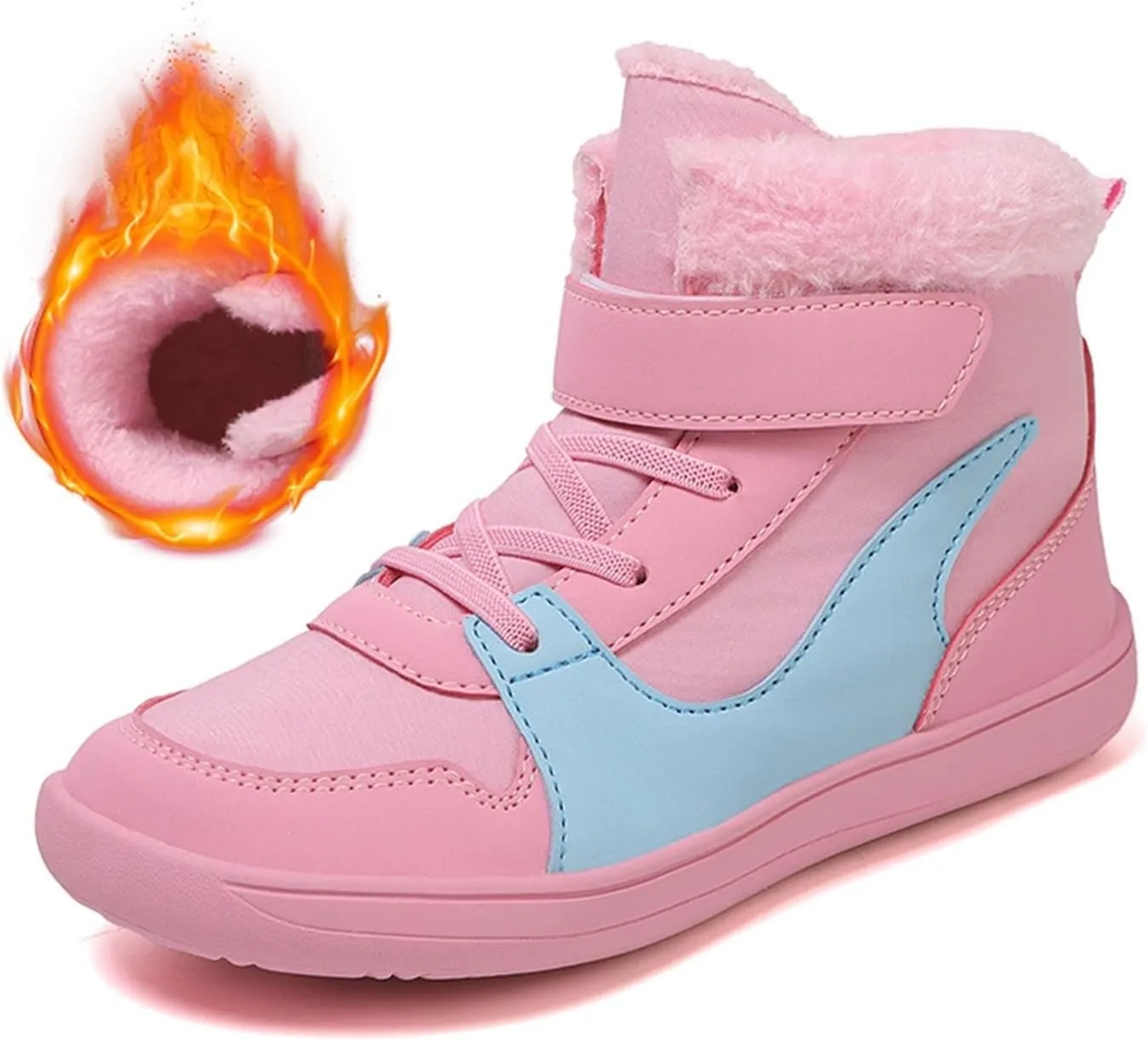 Big Kids Barefoot Fr Lined Boots Boys Girls Black Running Snow Fleece Boots Fuzzy Hiking Walking Flat Shoes