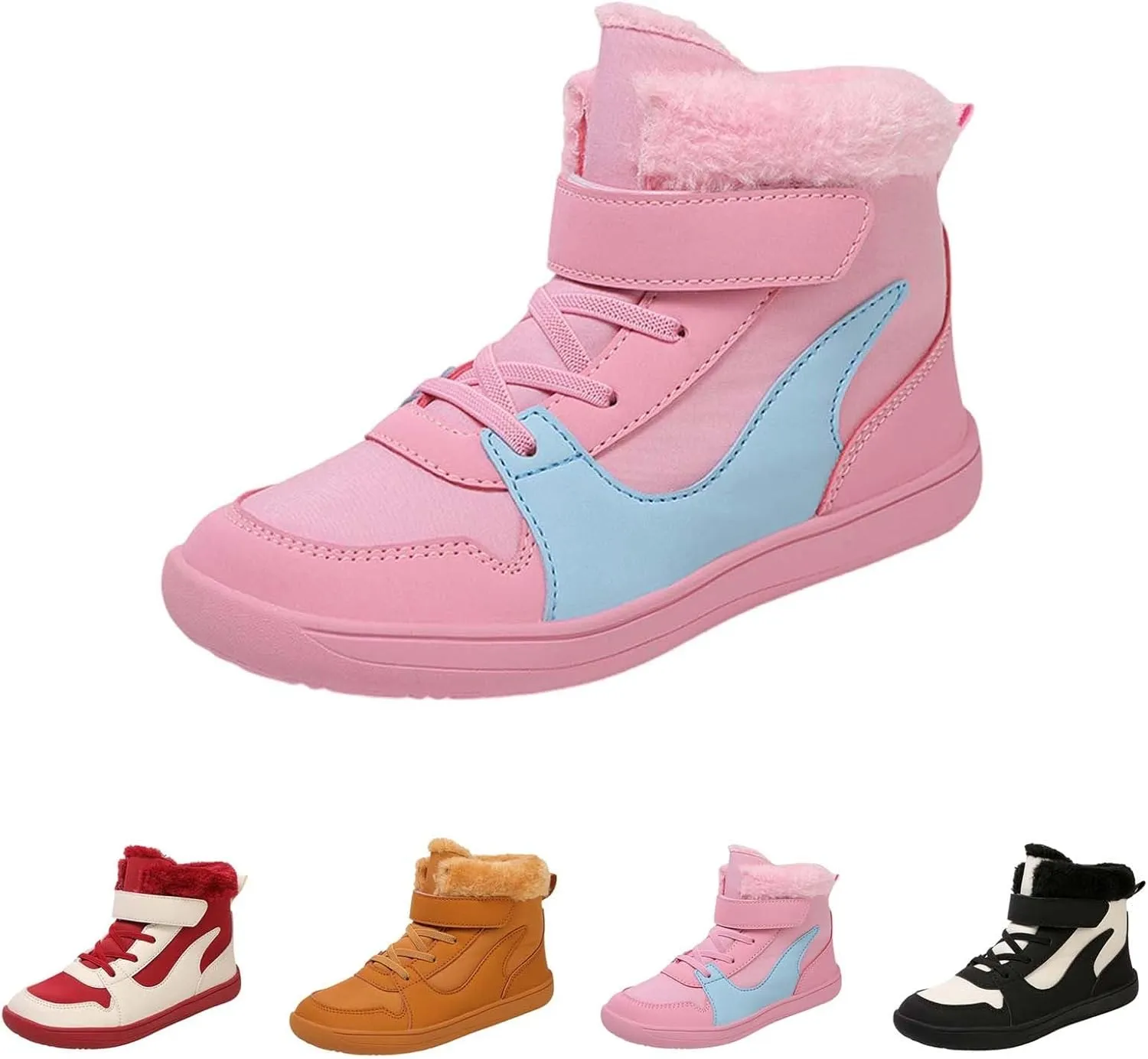 Big Kids Barefoot Fr Lined Boots Boys Girls Black Running Snow Fleece Boots Fuzzy Hiking Walking Flat Shoes