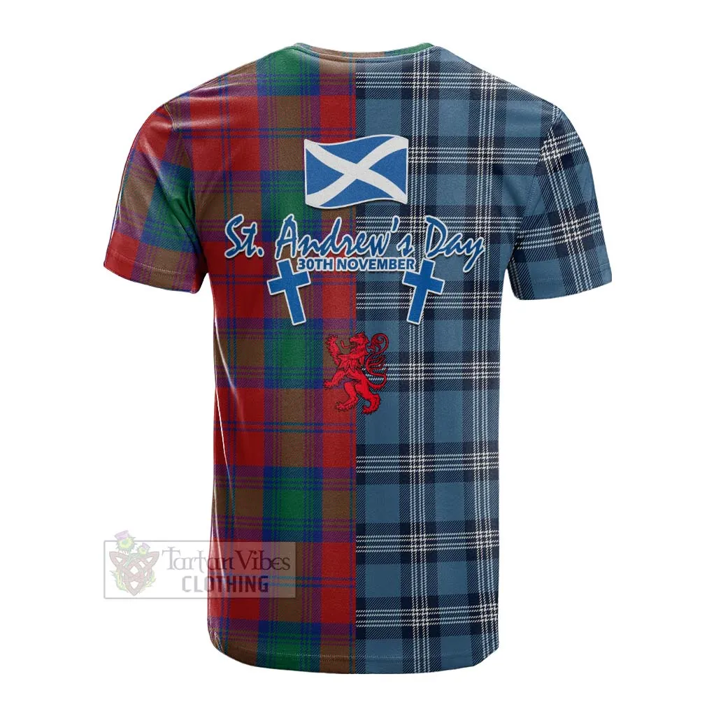 Byres (Byses) Tartan Cotton T-shirt Happy St. Andrew's Day Half Tartan Style