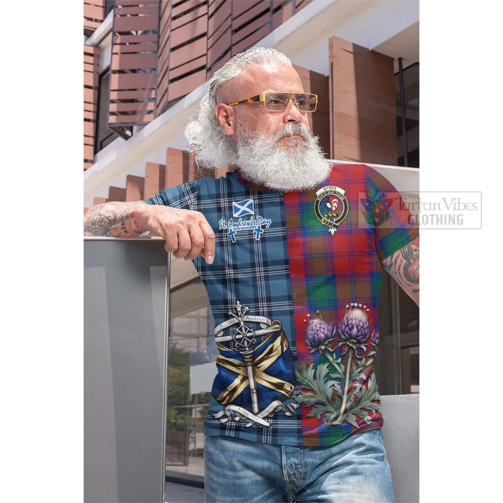 Byres (Byses) Tartan Cotton T-shirt Happy St. Andrew's Day Half Tartan Style