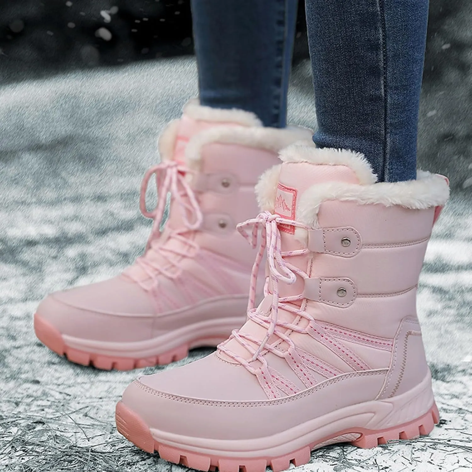 Insulated Hiking Boots Women aterproof Non-Slip Ankle Booties Fu Lined Winter Walking Shoes For Men