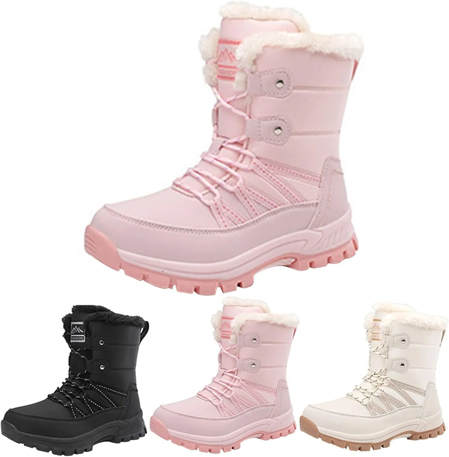 Insulated Hiking Boots Women aterproof Non-Slip Ankle Booties Fu Lined Winter Walking Shoes For Men