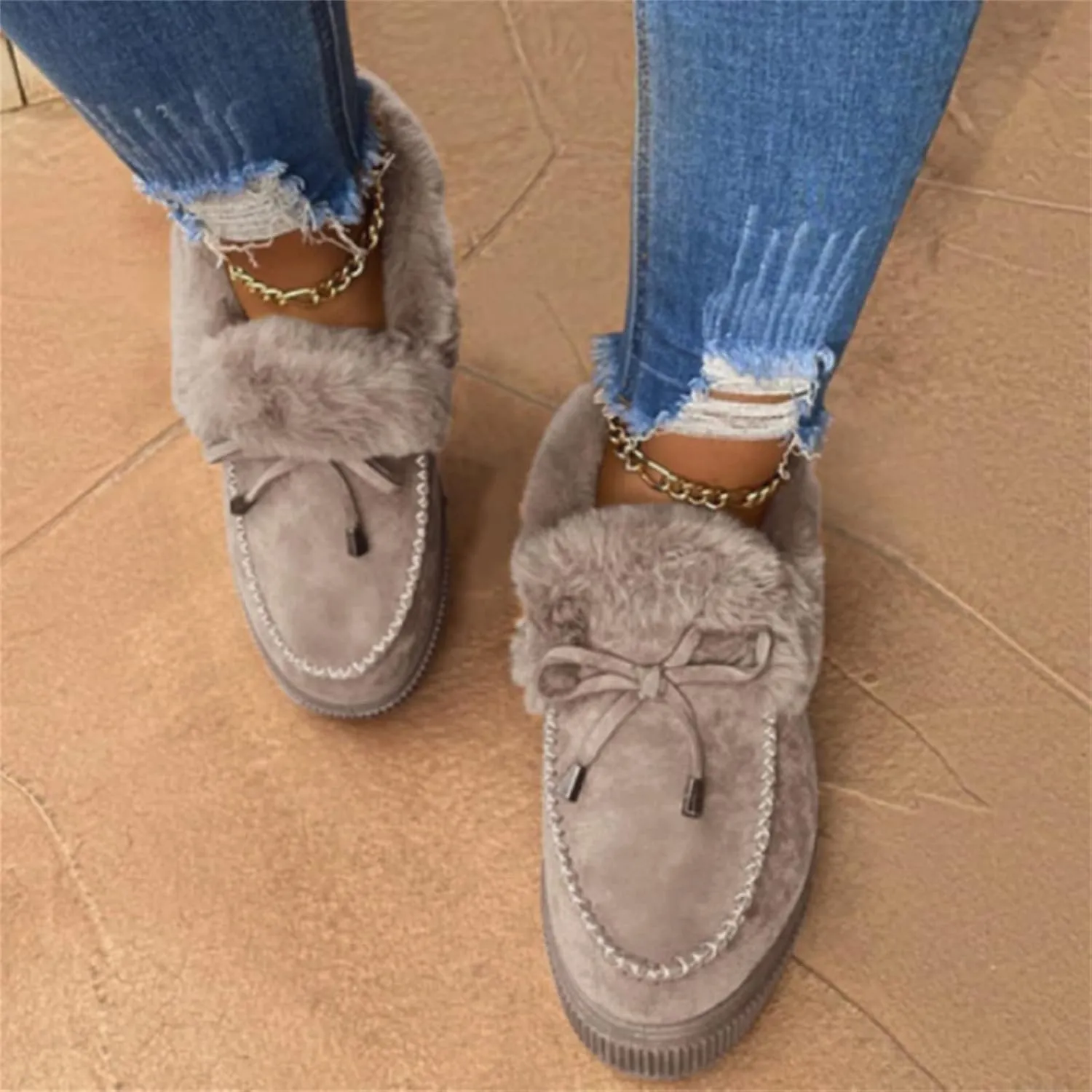 Ladmiple Winter Boots For Women Wide Width Snow Boots Warm Ankle Booties Slip On Outdoor Fur Lined Comfort Walking Shoes