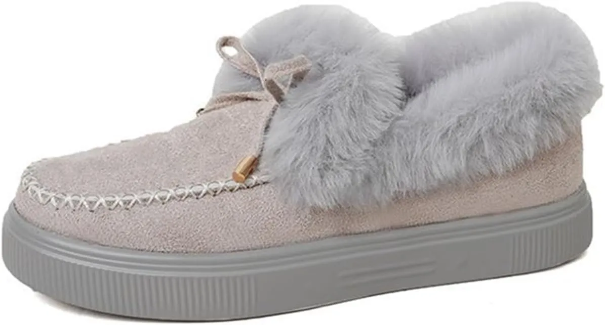 Ladmiple Winter Boots For Women Wide Width Snow Boots Warm Ankle Booties Slip On Outdoor Fur Lined Comfort Walking Shoes