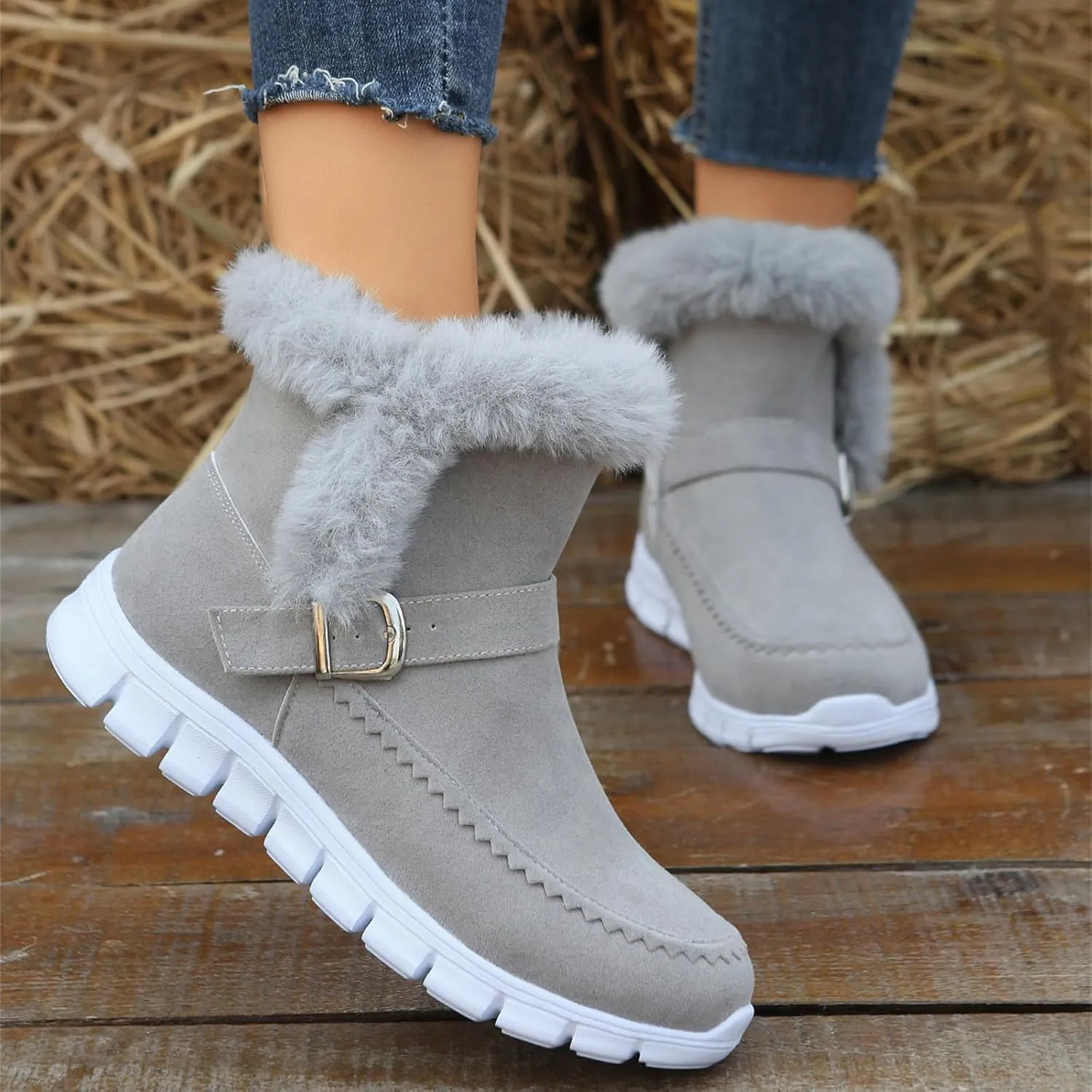 Lausiuoe Boots For Women Ankle Booties Warm Fur Lined Snow Winter Boots Comfortable Short Booties Casual Trendy Loafers Shoes