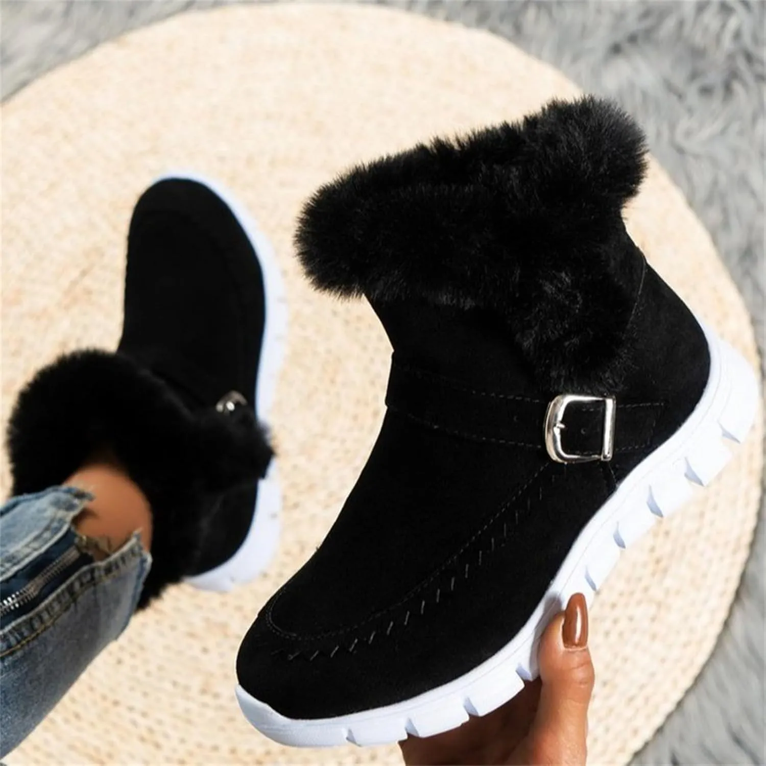Lausiuoe Boots For Women Ankle Booties Warm Fur Lined Snow Winter Boots Comfortable Short Booties Casual Trendy Loafers Shoes