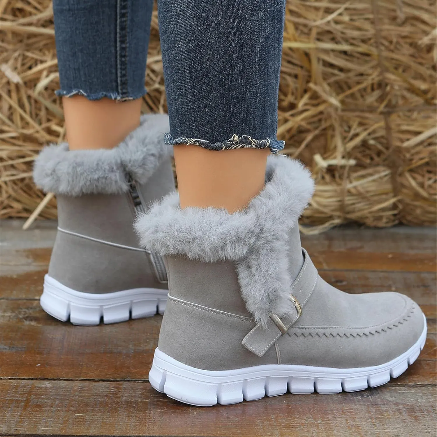 Lausiuoe Boots For Women Ankle Booties Warm Fur Lined Snow Winter Boots Comfortable Short Booties Casual Trendy Loafers Shoes