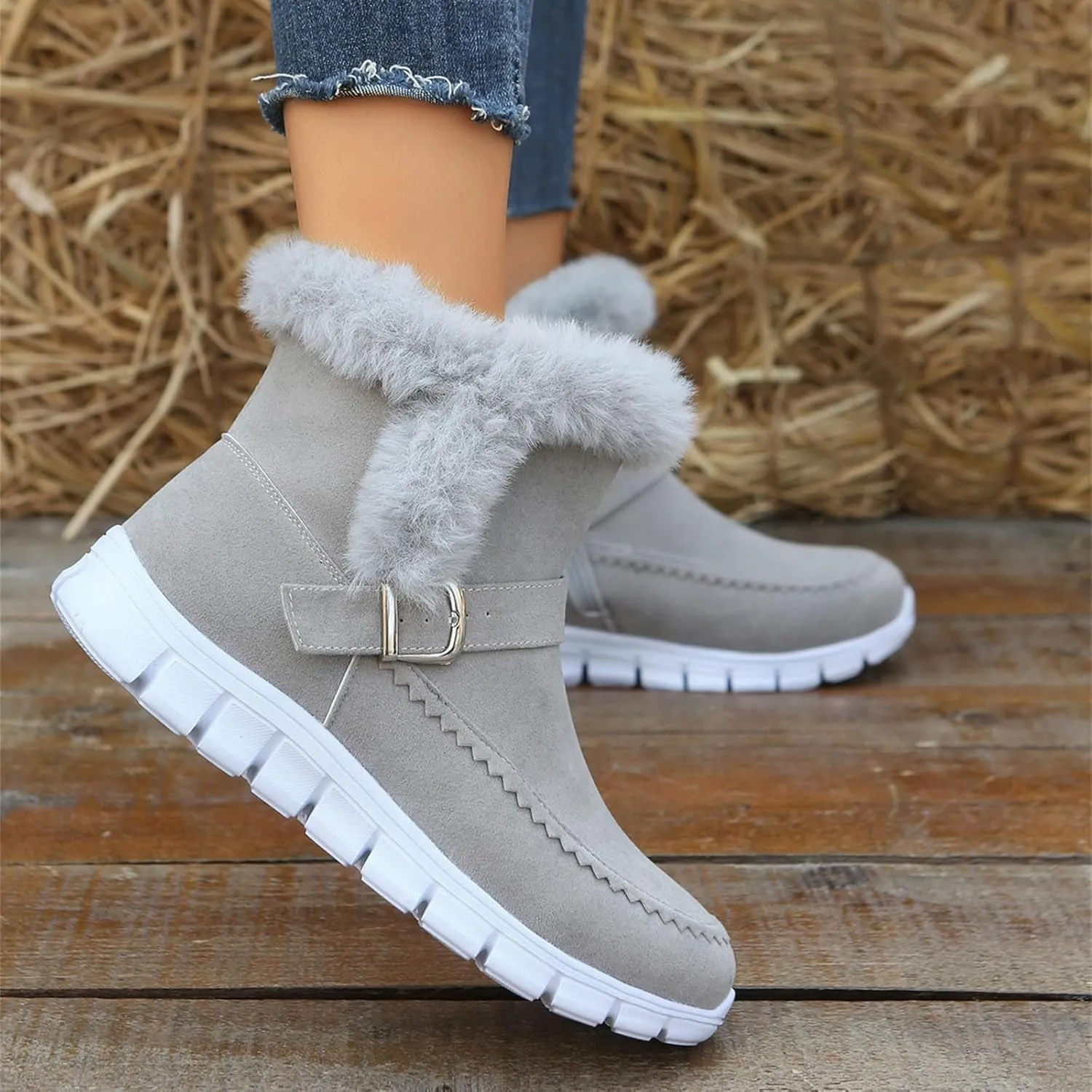 Lausiuoe Boots For Women Ankle Booties Warm Fur Lined Snow Winter Boots Comfortable Short Booties Casual Trendy Loafers Shoes
