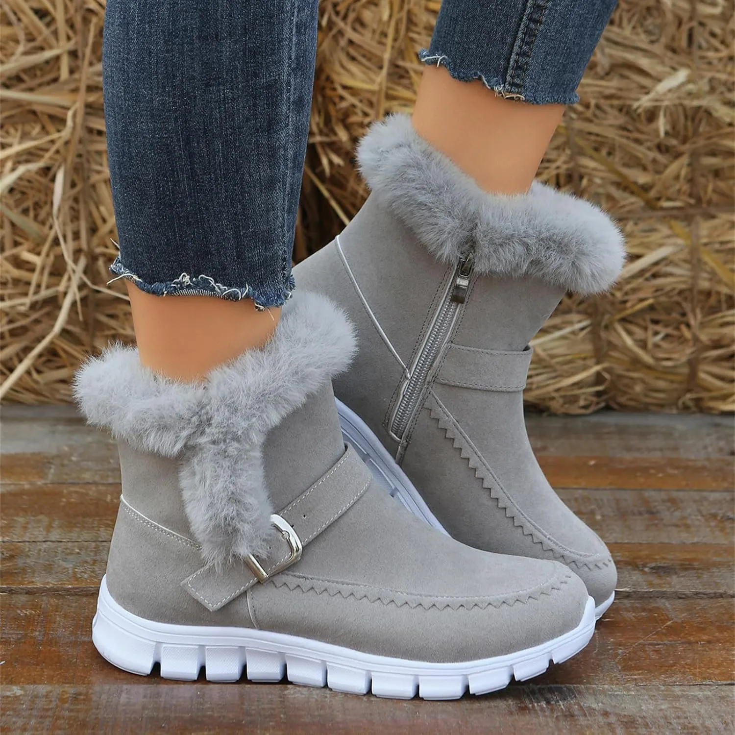 Lausiuoe Boots For Women Ankle Booties Warm Fur Lined Snow Winter Boots Comfortable Short Booties Casual Trendy Loafers Shoes