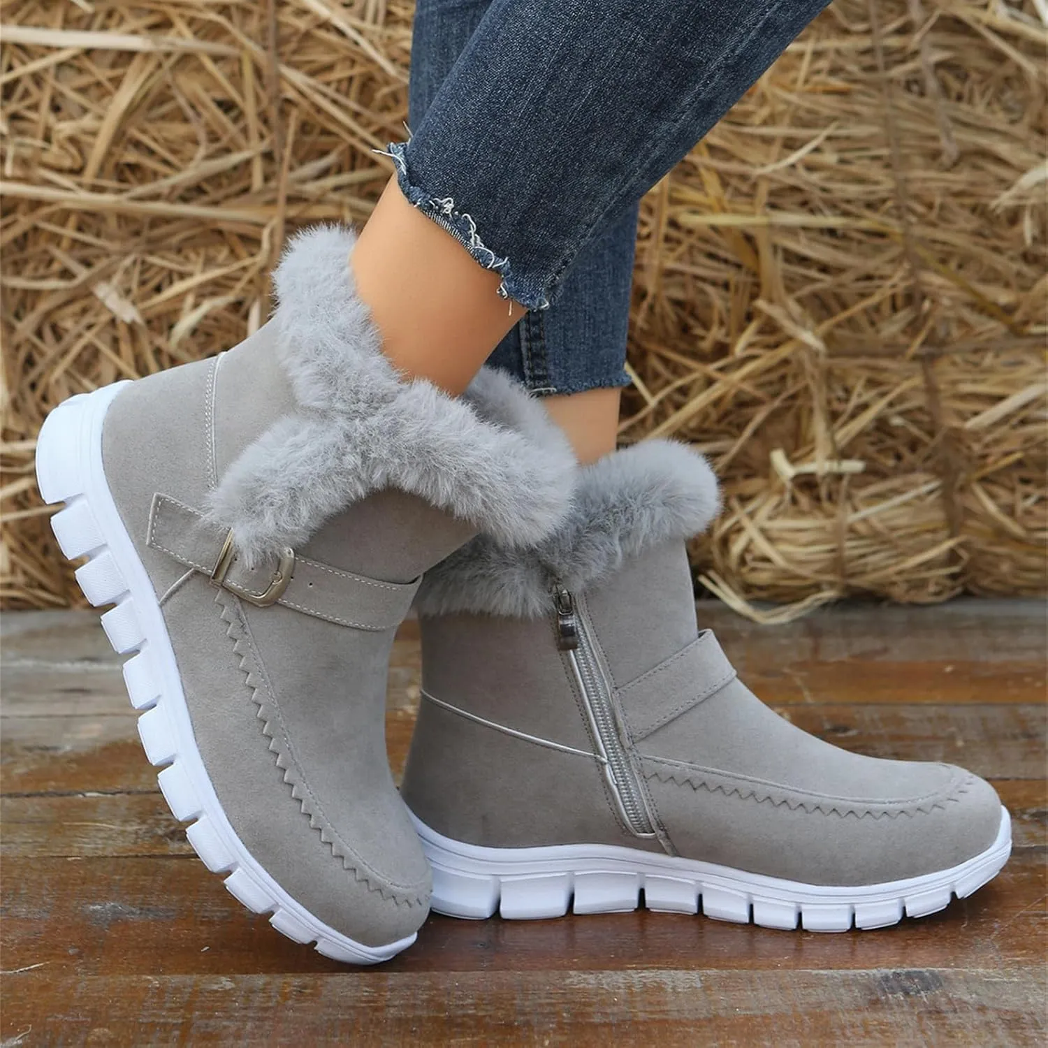 Lausiuoe Boots For Women Ankle Booties Warm Fur Lined Snow Winter Boots Comfortable Short Booties Casual Trendy Loafers Shoes