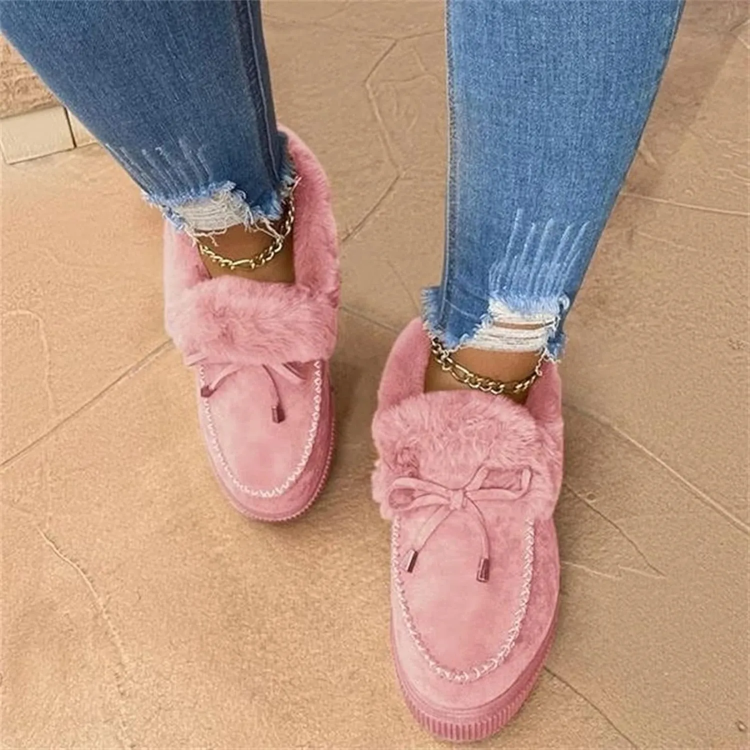 Lausiuoe Boots For Women Ankle Booties Warm Snow Boots Winter Shoes Fur Lined Slip On Casual Fashion Trendy Loafers Shoes