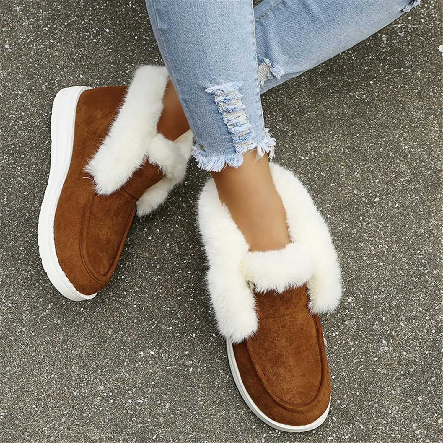 Lausiuoe Cute Winter Boots For Women Fashion Warm Fur Lined Snow Boots Outdoor Ankle Booties Casual Fuzzy Loafers Shoes 2024