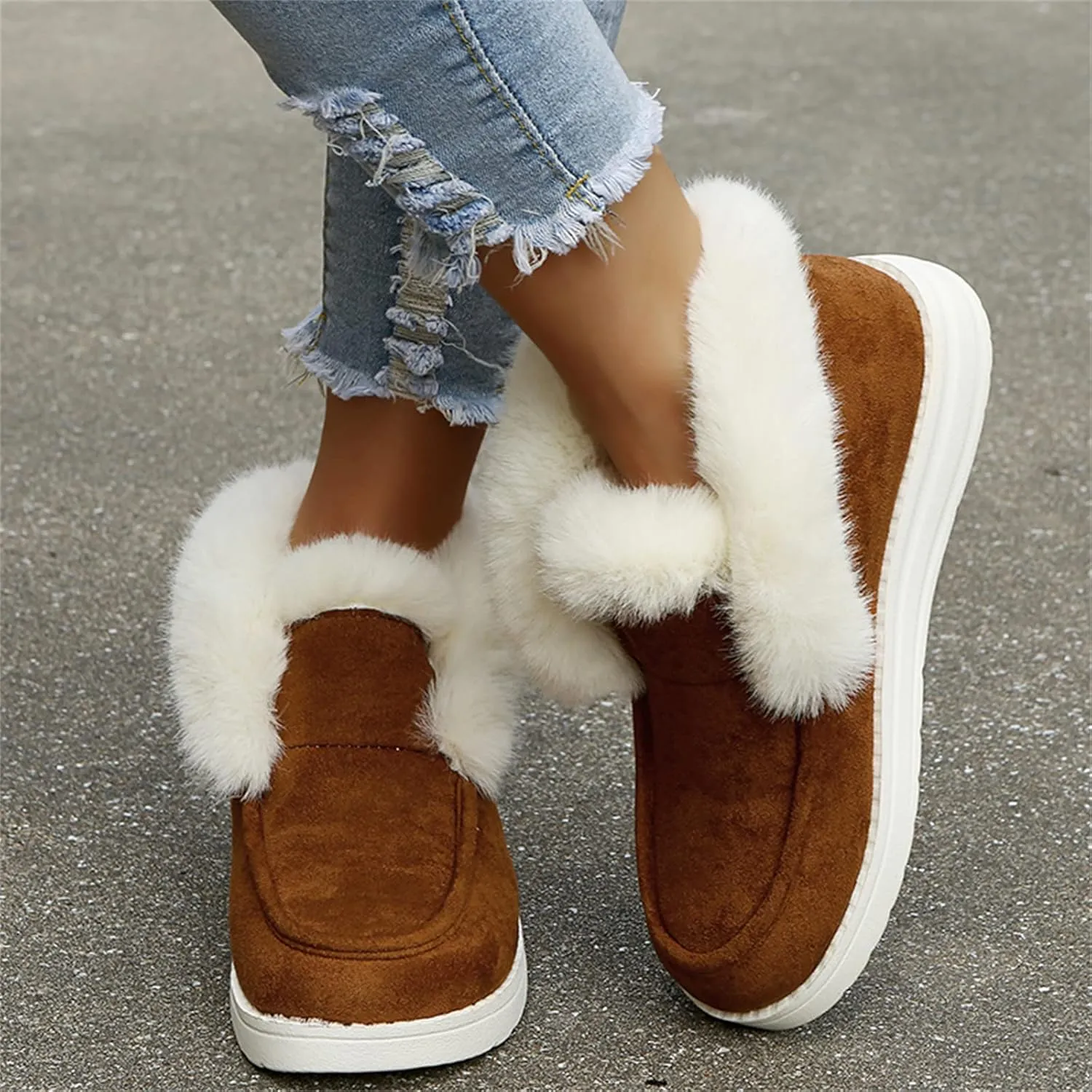 Lausiuoe Cute Winter Boots For Women Fashion Warm Fur Lined Snow Boots Outdoor Ankle Booties Casual Fuzzy Loafers Shoes 2024