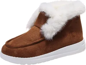 Lausiuoe Cute Winter Boots For Women Fashion Warm Fur Lined Snow Boots Outdoor Ankle Booties Casual Fuzzy Loafers Shoes 2024