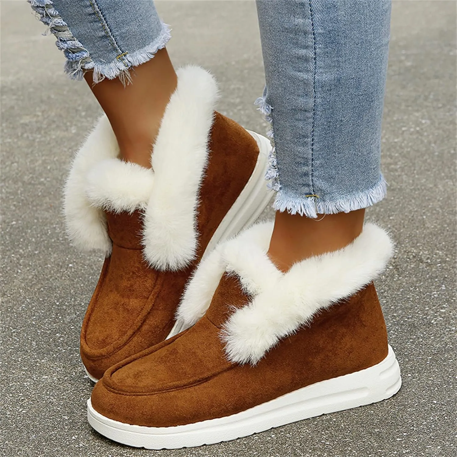 Lausiuoe Cute Winter Boots For Women Fashion Warm Fur Lined Snow Boots Outdoor Ankle Booties Casual Fuzzy Loafers Shoes 2024