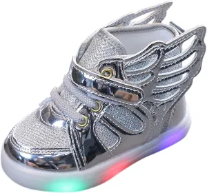 Little Kid Boys Girls 3 Colors LED Light Luminous Sports Shoes Toddler Sneakers Athletic Wings Trainers High-top Shoes