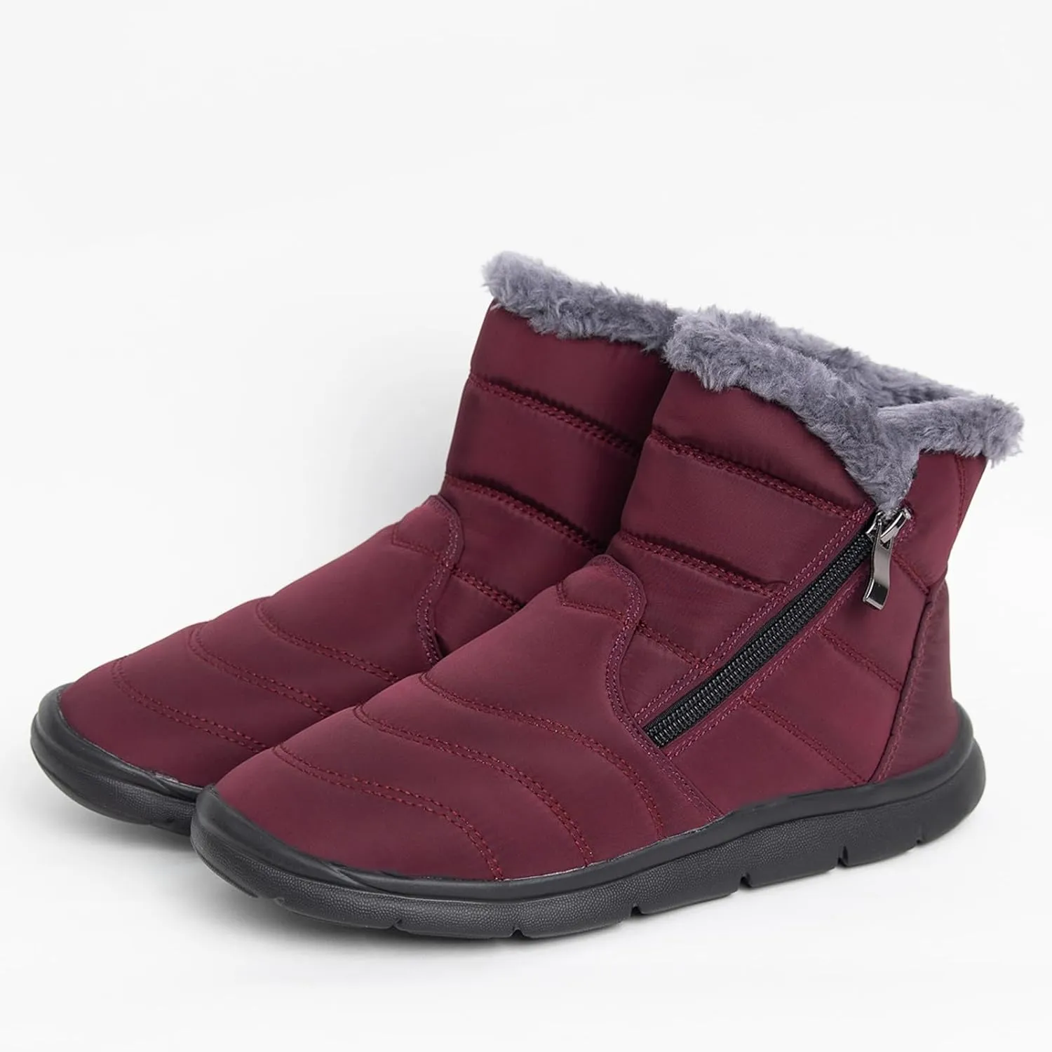 Snow Boots Womens Warm Fur Lined Winter Boots Waterproof Ankle Boots Outdoor Booties Comfortable Walking Hiking Shoes Cold-Weather Boots for Women Zip Flat Sneakers Lightweight