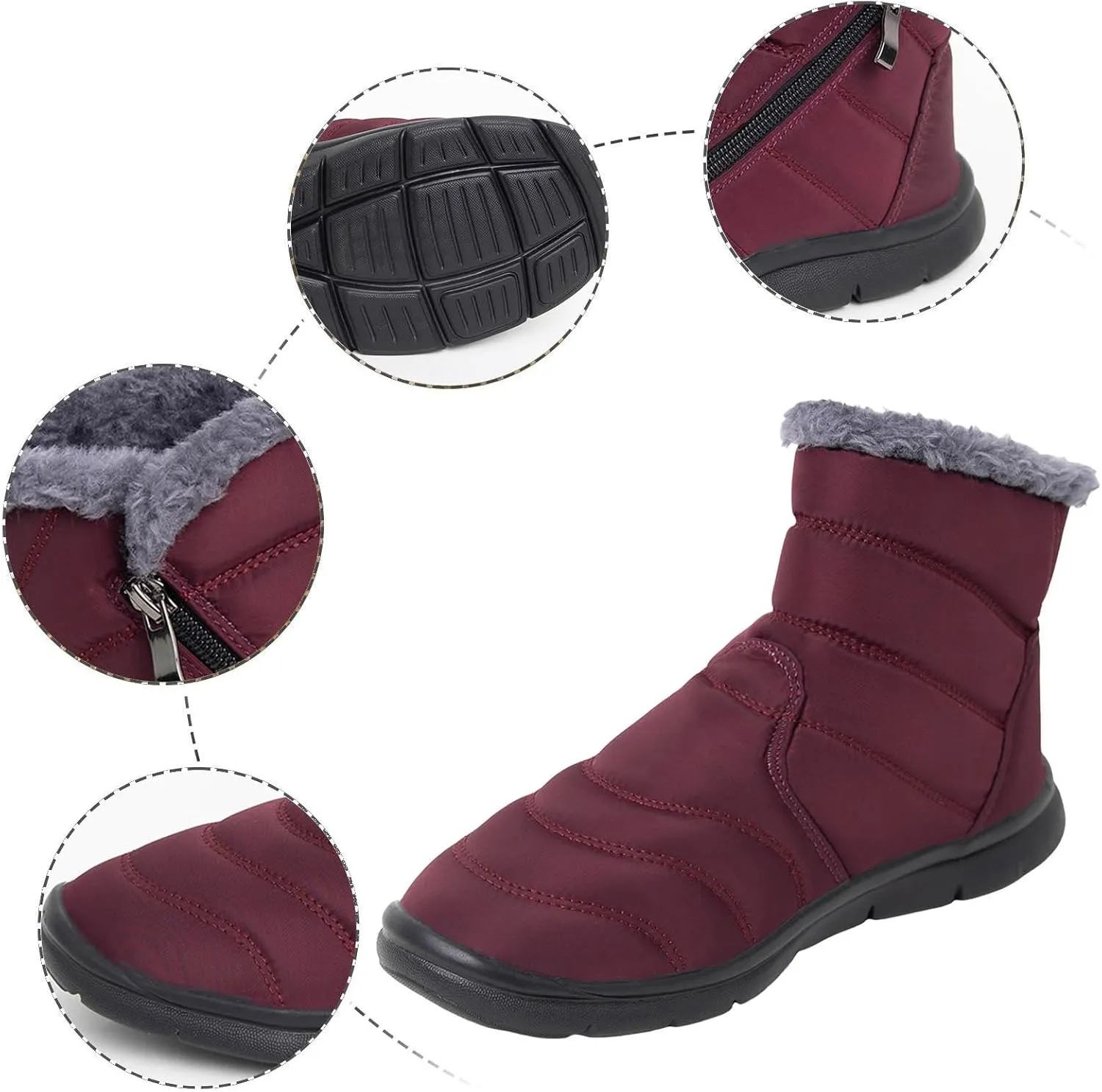 Snow Boots Womens Warm Fur Lined Winter Boots Waterproof Ankle Boots Outdoor Booties Comfortable Walking Hiking Shoes Cold-Weather Boots for Women Zip Flat Sneakers Lightweight
