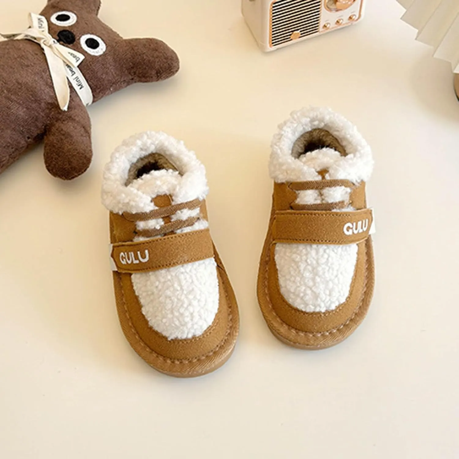 Snow Sneakers for Boys Girls, Suede Platform Warm Fr Lined Fashion Slip-on Comfortable Winter Flat Creature Boots
