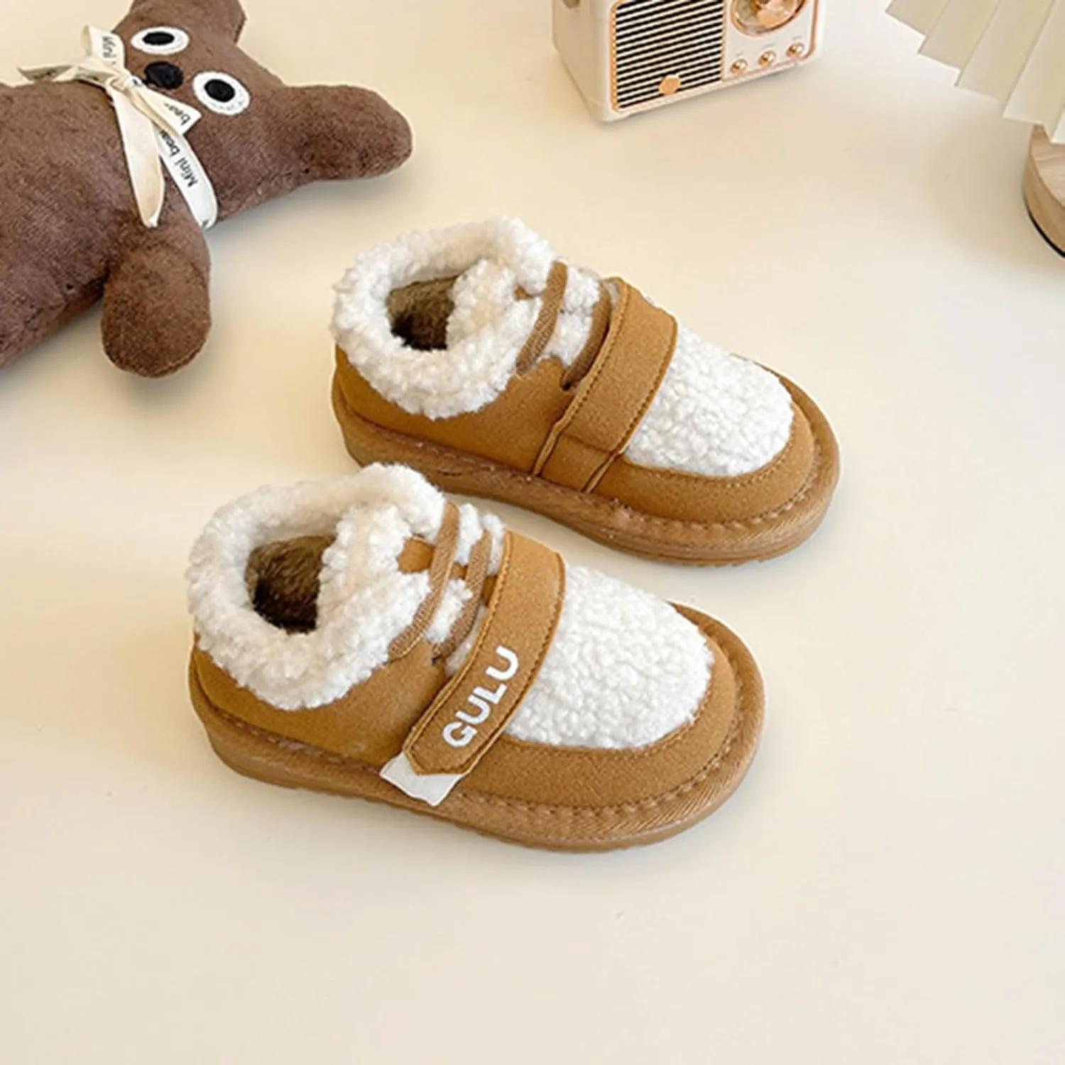 Snow Sneakers for Boys Girls, Suede Platform Warm Fr Lined Fashion Slip-on Comfortable Winter Flat Creature Boots