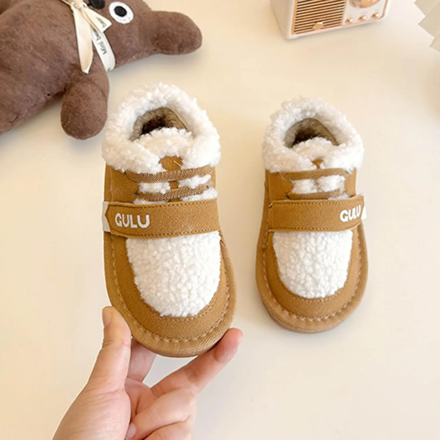 Snow Sneakers for Boys Girls, Suede Platform Warm Fr Lined Fashion Slip-on Comfortable Winter Flat Creature Boots