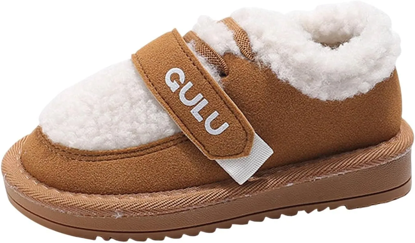 Snow Sneakers for Boys Girls, Suede Platform Warm Fr Lined Fashion Slip-on Comfortable Winter Flat Creature Boots