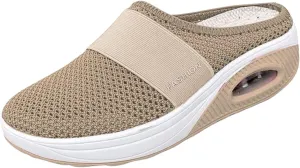 Womens Air Cushion Walking Shoes Slip-On Mesh Breathable Arch Support Mule Shoes Lightweight Closed Toe Slippers Outdoor Sneakers